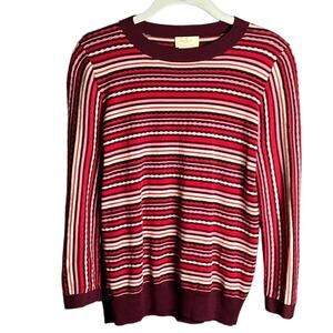 kate spade New York Multistripe Crewneck Sweater in Burgundy, Red, Pink, Cream